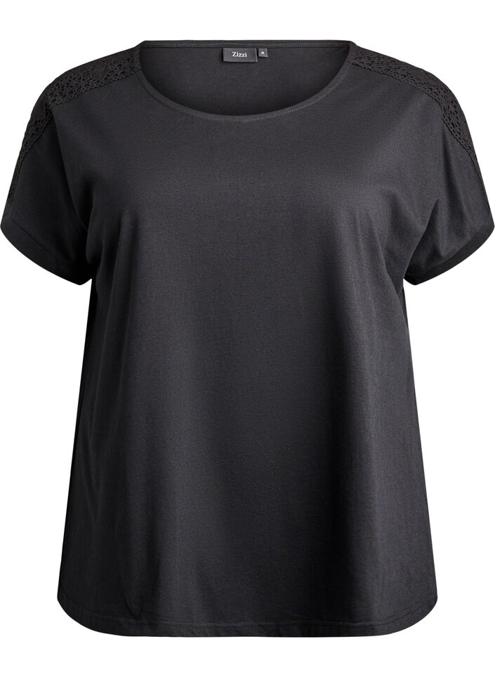 T-shirt i bomull med virkad detalj, Svart, Packshot image number 0
