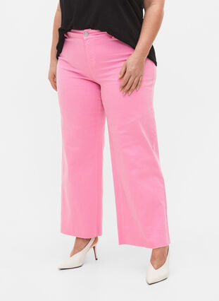 Utsvängda jeans med hög midja, Pink, Model image number 2
