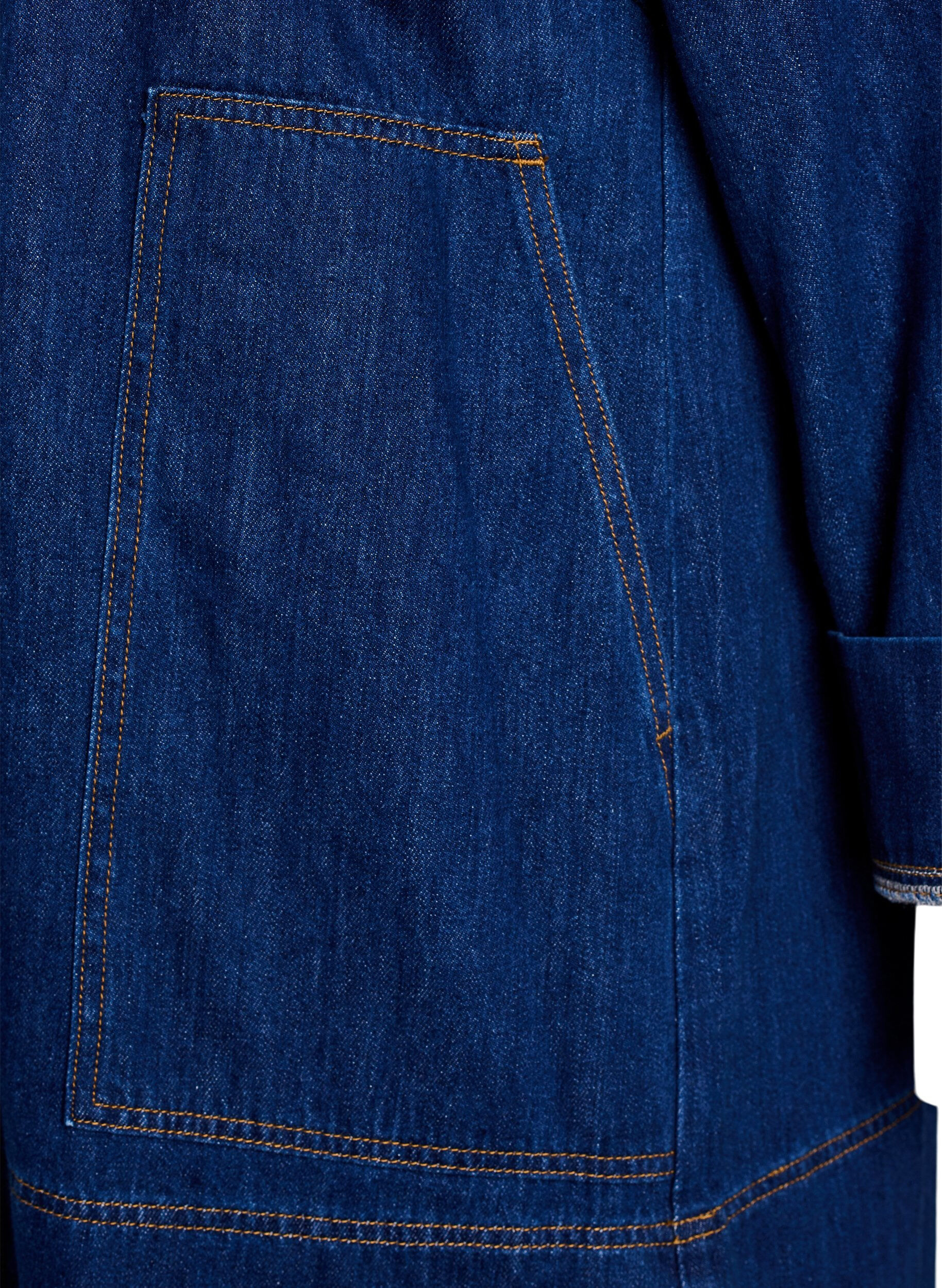 Zizzi Kort jeanskl&auml;nning med krage och kn&auml;ppning, Bl&aring;, Packshot image number 3