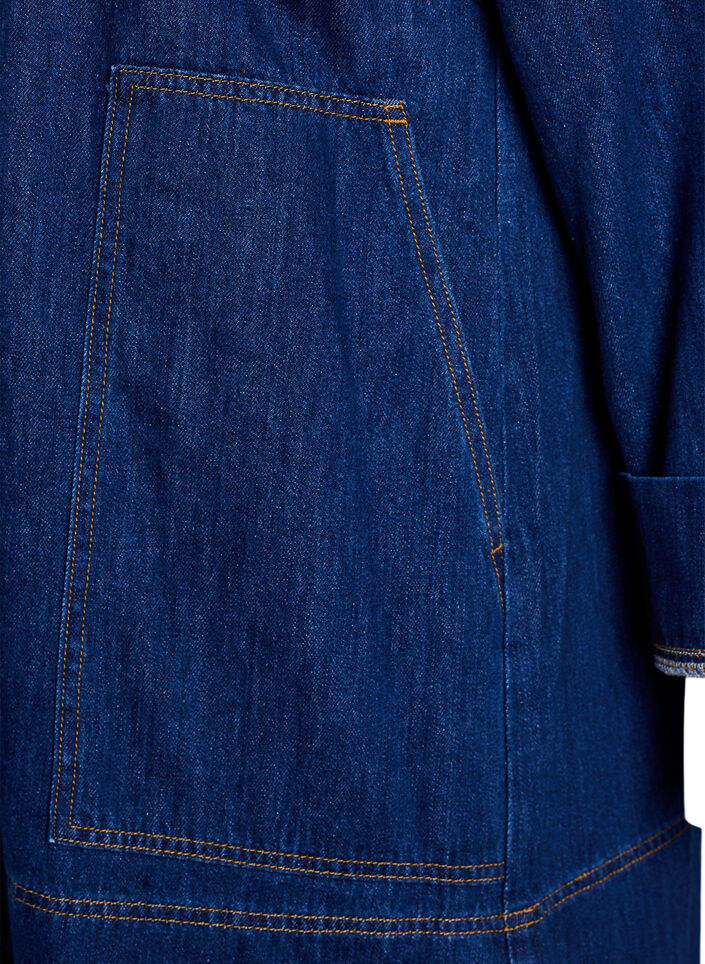 Kort jeanskl&auml;nning med krage och kn&auml;ppning, Bl&aring;, Packshot image number 3