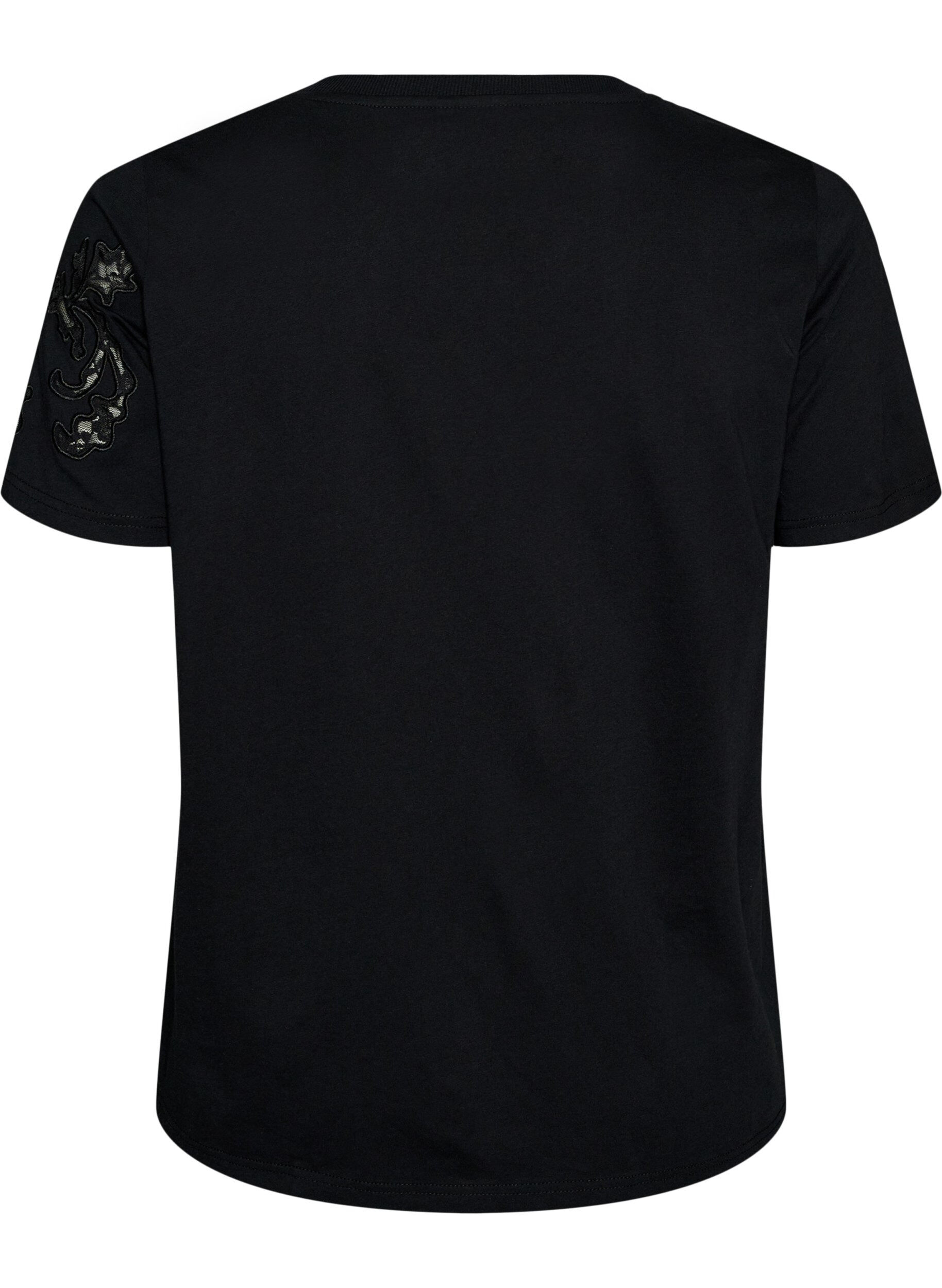 ZizziT-shirt i bomull med spetsapplikationer, Svart, Packshot image number 1