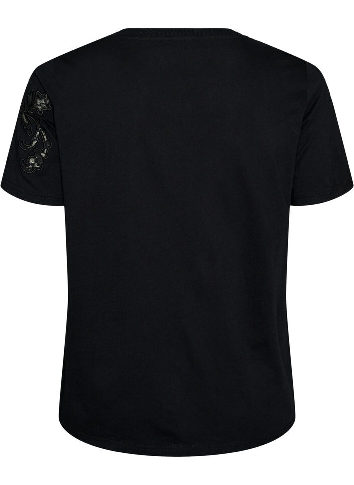 T-shirt i bomull med spetsapplikationer, Svart, Packshot image number 1