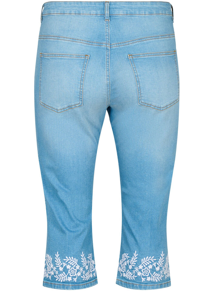 Amy knickers med hög midja och broderier, Light blue denim, Packshot image number 1