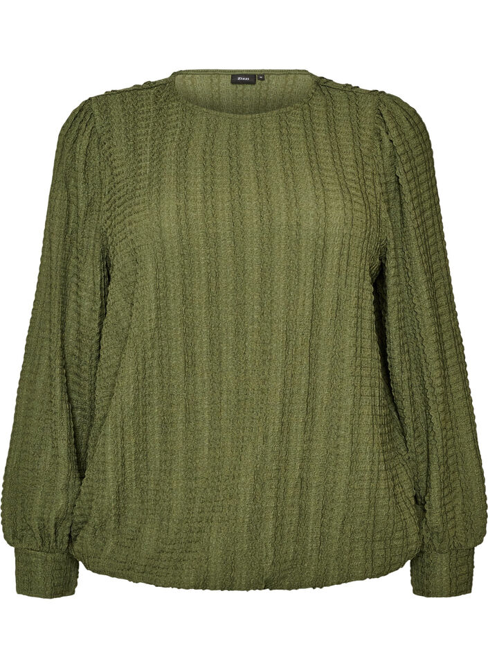 Jerseyblus med struktur och ballongsilhuett, Gr&ouml;n, Packshot image number 0