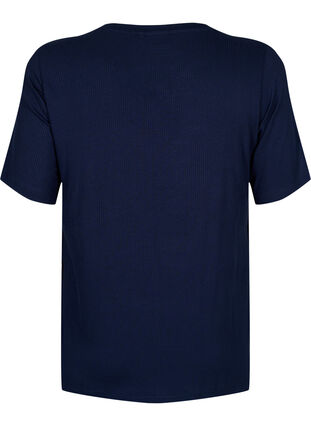 T-shirt i viskos med ribbstruktur, Navy Blazer, Packshot image number 1