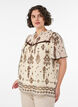 Blus med m&ouml;nster och virkad kant, Beige, Model image number 0