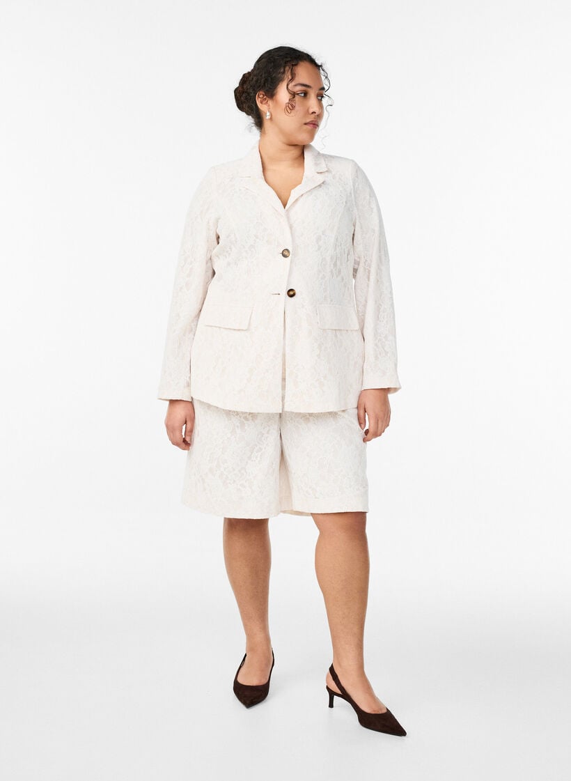 Kavaj i spets med knappst&auml;ngning, Vanilla, Model image number 1