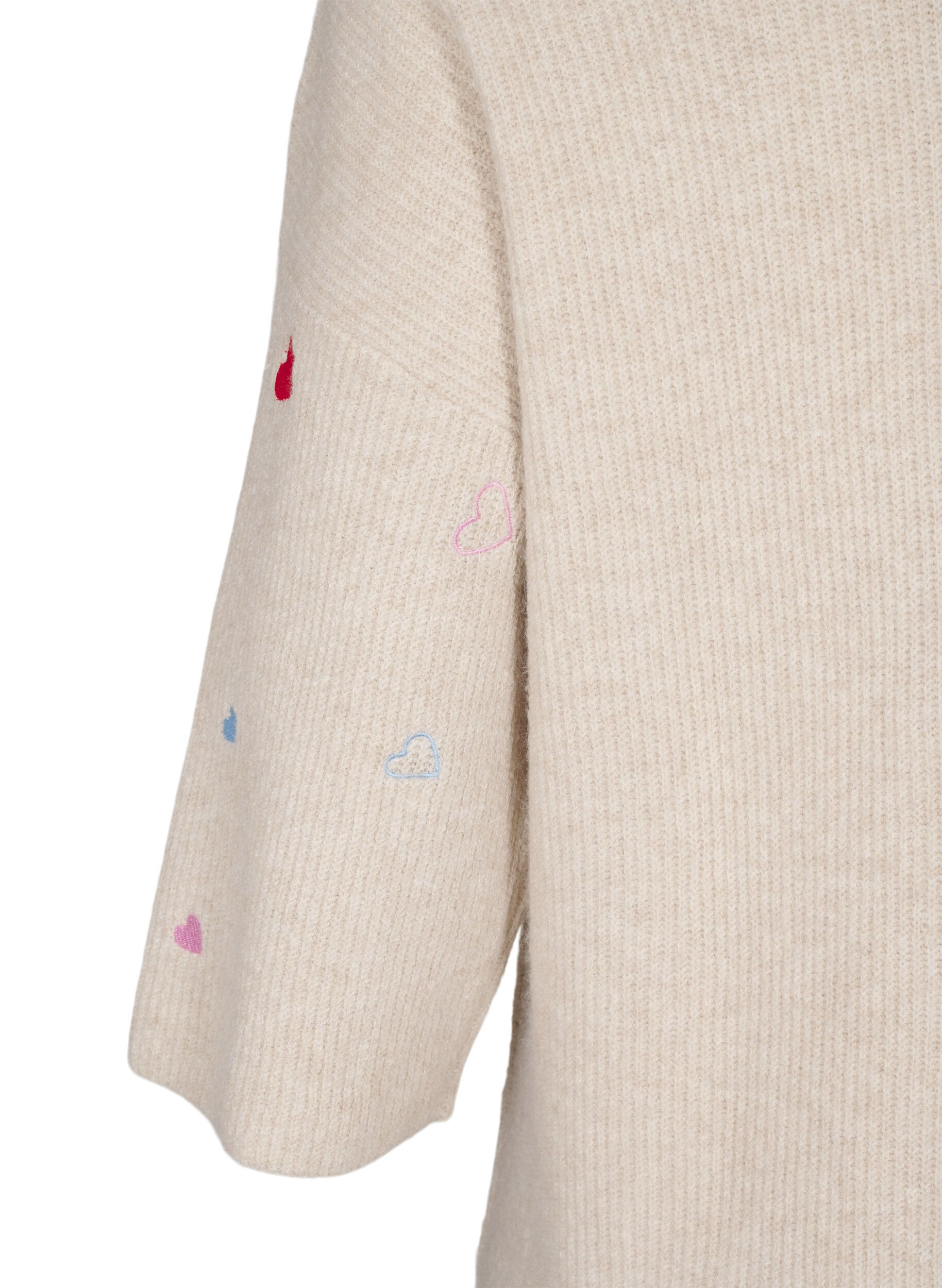 ZizziStickad blus med hj&auml;rtan och 3/4-&auml;rmar, Beige, Packshot image number 3
