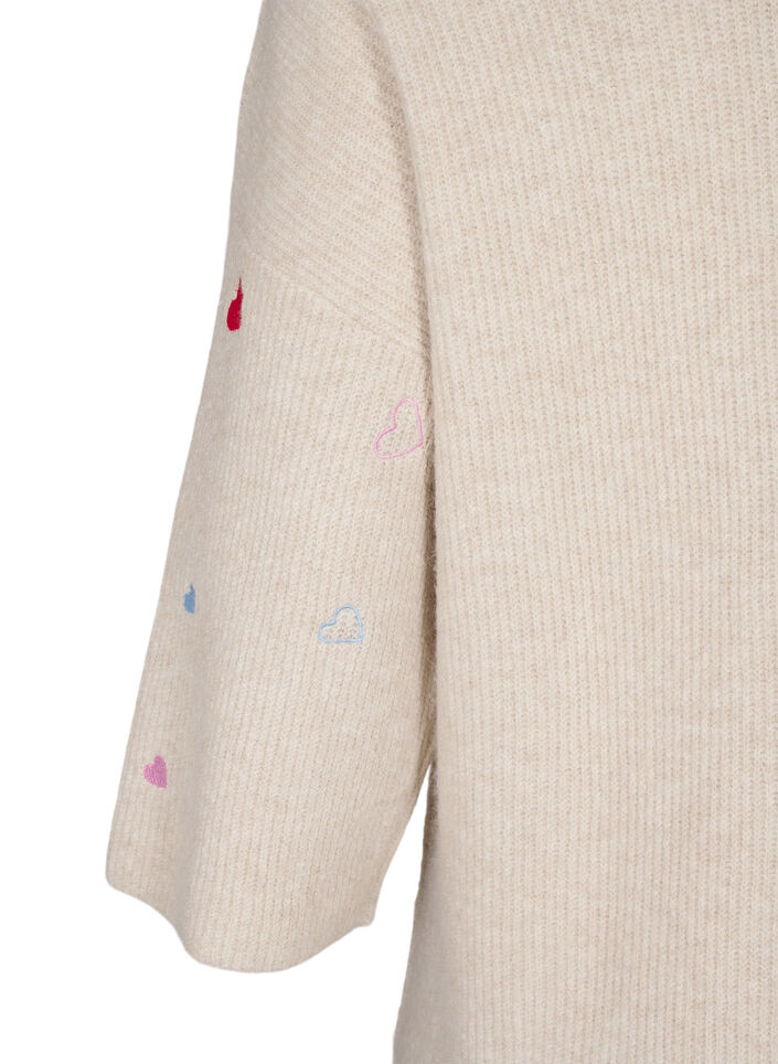 Stickad blus med hj&auml;rtan och 3/4-&auml;rmar, Beige, Packshot image number 3