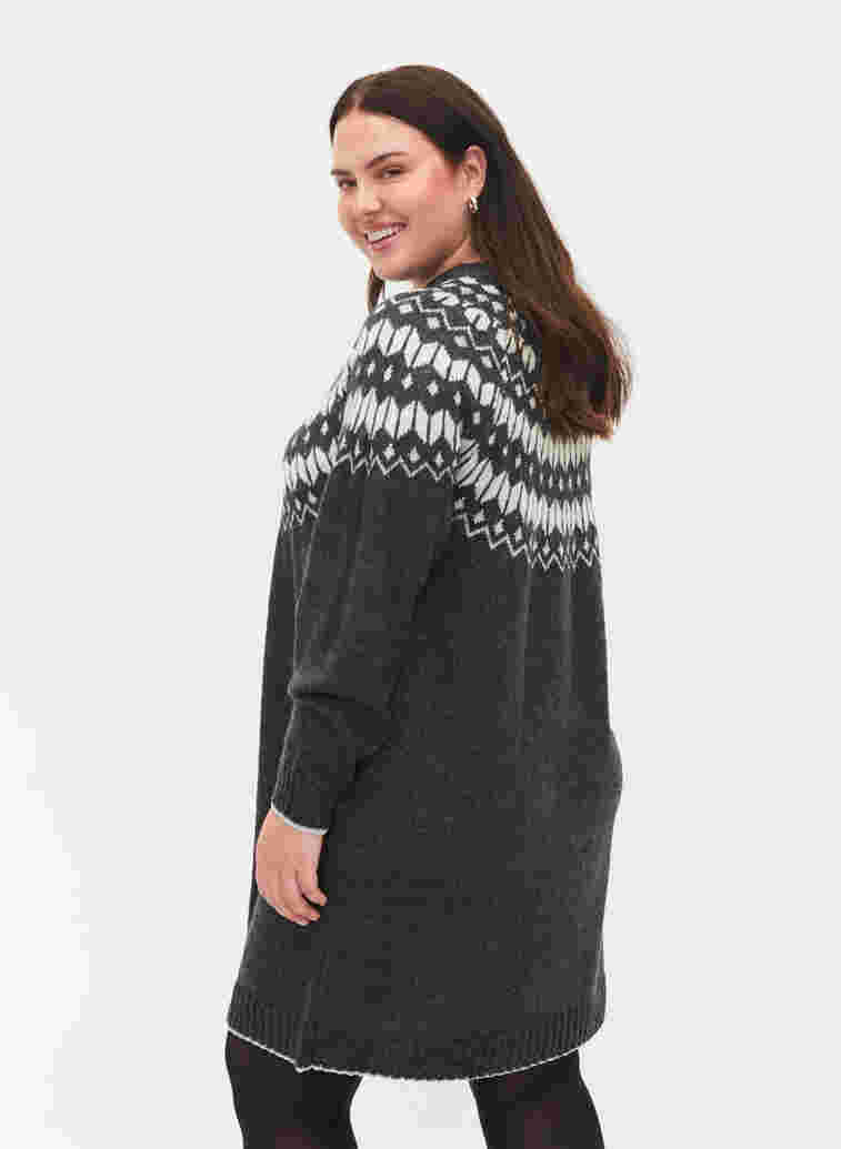 Stickad klänning med ull och mönster, Dark Grey Mel Comb, Model image number 1