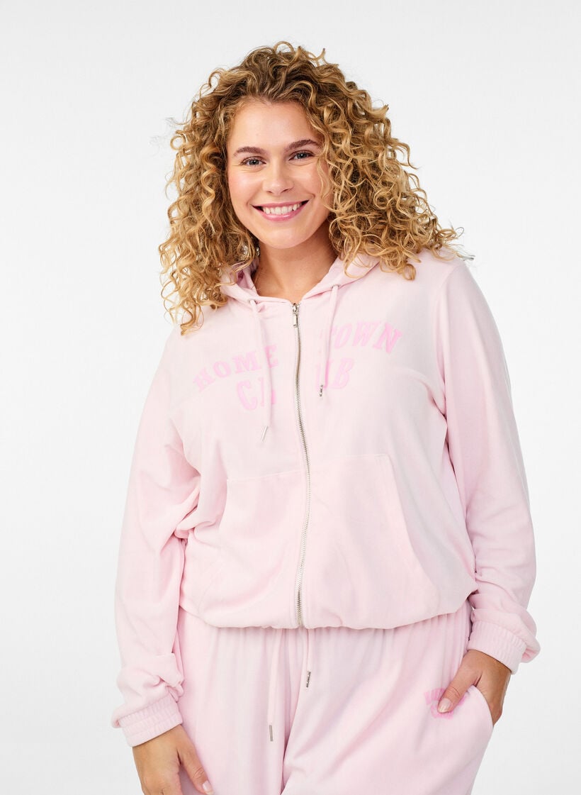 Mjuk huvtr&ouml;ja i velour med dragkedja, Rosa, Model image number 0