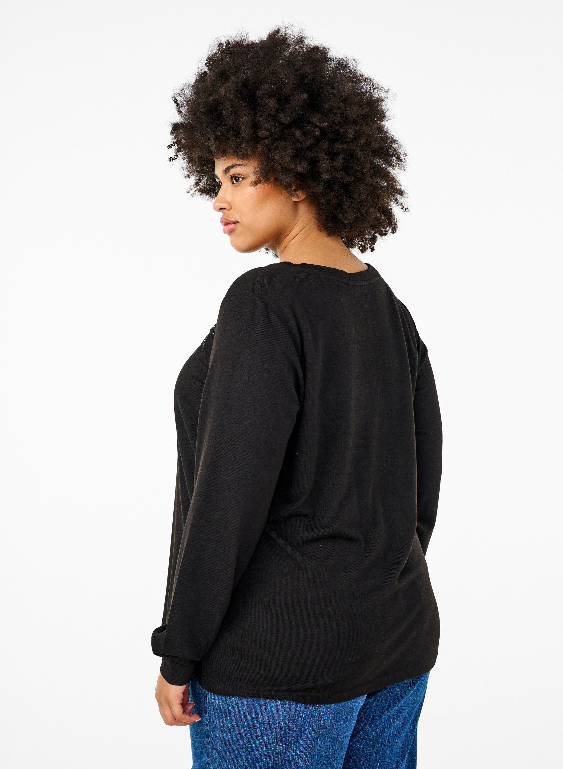 Zizzi Blus med broderi och strass, Black, Model image number 1