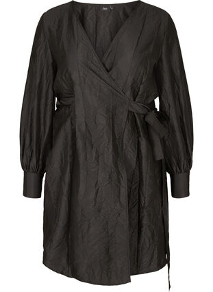 Långärmad wrap klänning, Black, Packshot image number 0