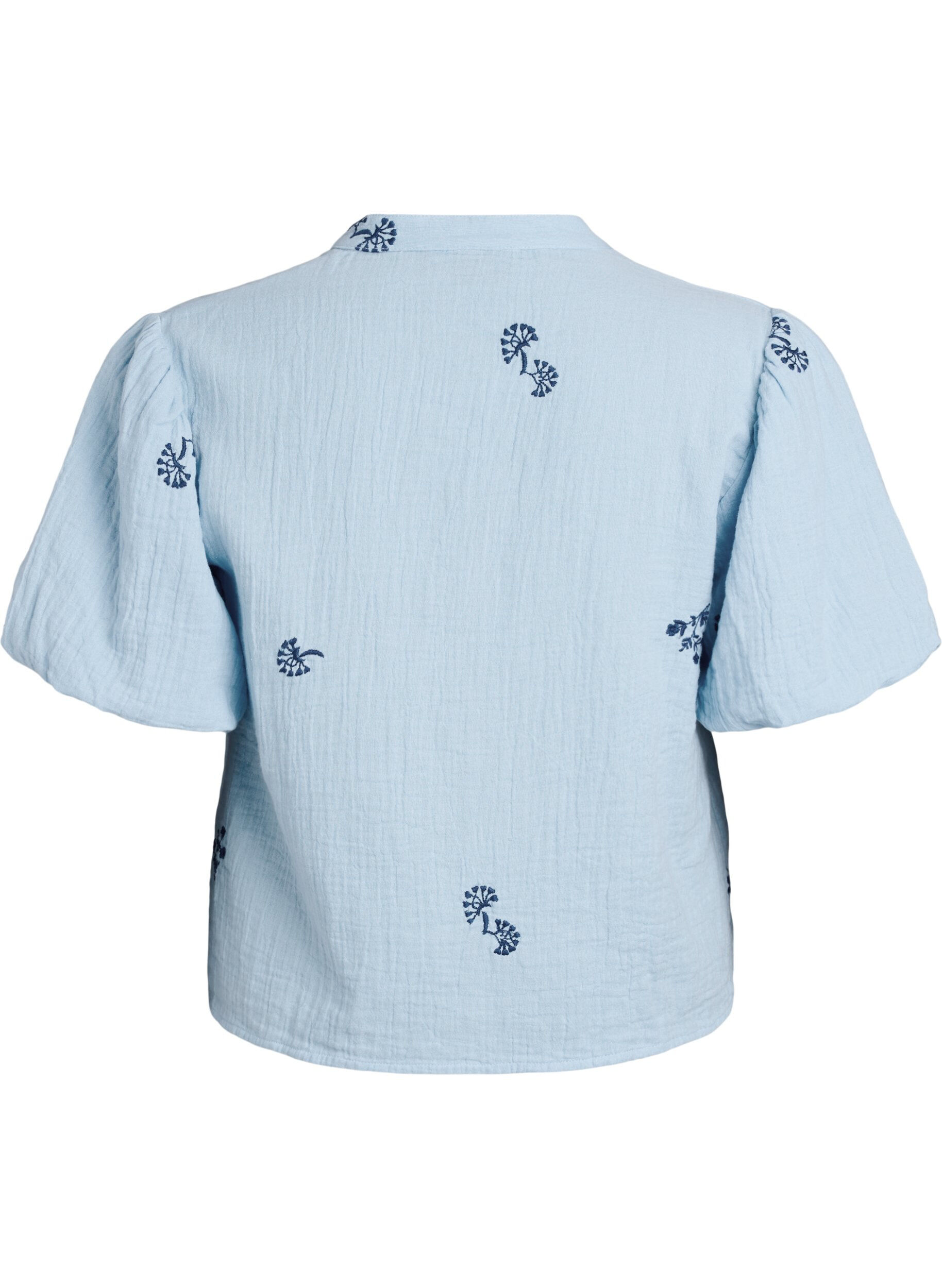 Zizzi Blus i bomullsmuslin med ballong&auml;rmar och broderade detaljer, Bl&aring;, Packshot image number 1