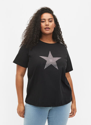 T-shirt med nitar i ekologisk bomull, Black Star , Model image number 0