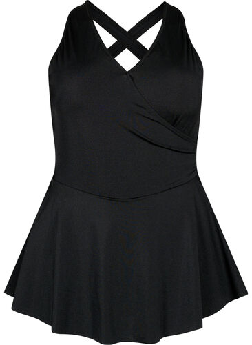 Badklänning med korsad rygg och kjol, Black, Packshot image number 0