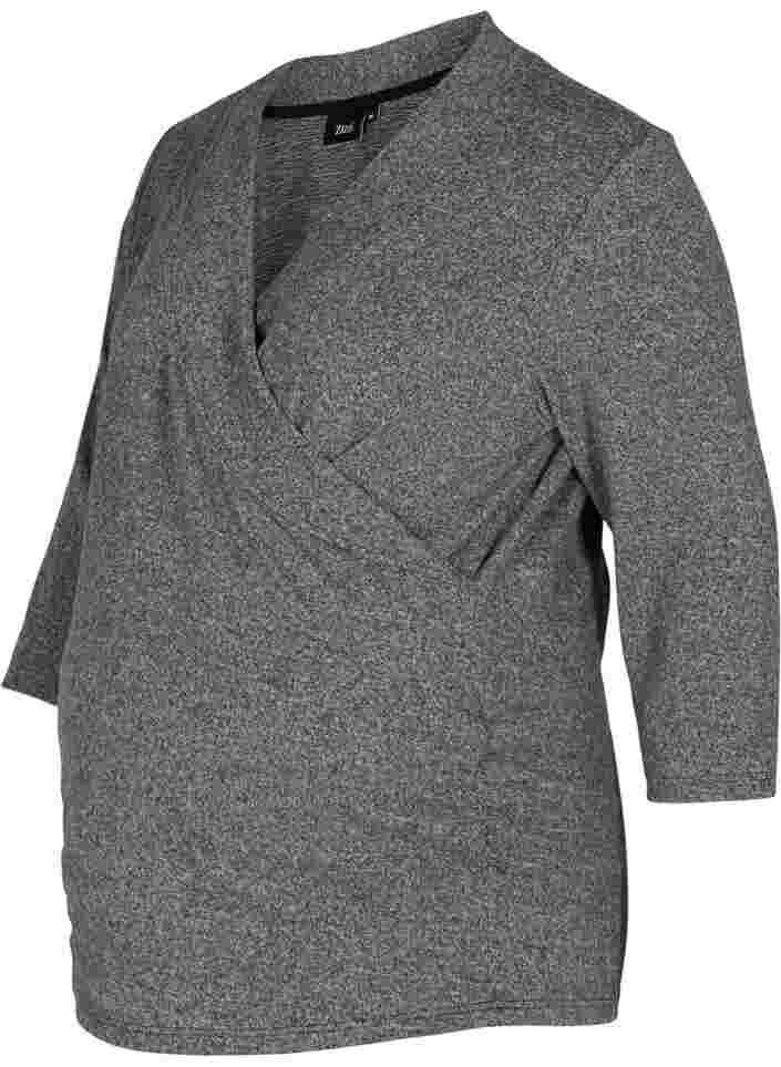 Gravidblus med 3/4 ärmar och v-ringning, Dark Grey Melange, Packshot image number 0