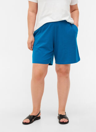 Lösa shorts i bomull med fickor, Fjord Blue, Model image number 2
