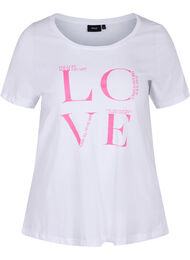 T-shirt i bomull med texttryck, Bright White LOVE