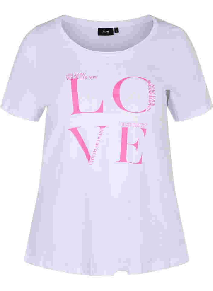 T-shirt i bomull med texttryck, Bright White LOVE, Packshot image number 0