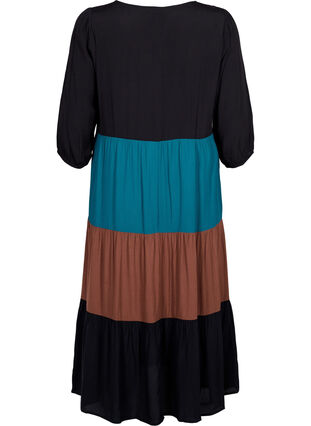Viskosklänning med colourblock, Brown Green Block, Packshot image number 1