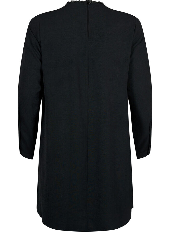 Klänning med spetsdetaljer, Black, Packshot image number 1
