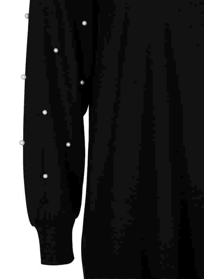 Långärmad klänning med pärldetaljer, Black, Packshot image number 3