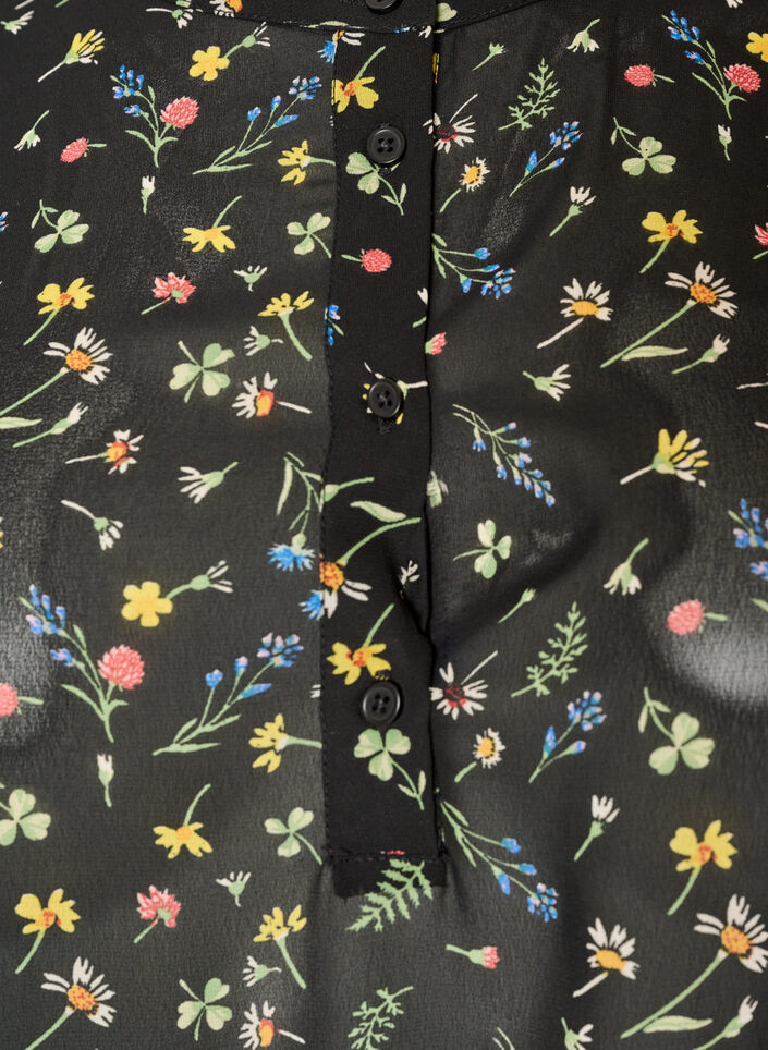 Blus med helt&auml;ckande m&ouml;nster och kort knappsl&aring;, Svart, Packshot image number 2