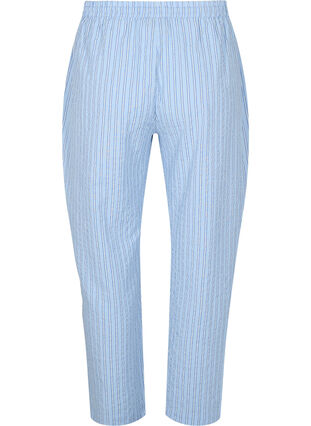 Lösa pyjamasbyxor i bomull med ränder, Chambray Blue Stripe, Packshot image number 1