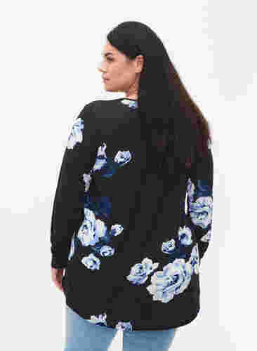 Blomstrete bluse med lange ermer, Black Flower, Model image number 1