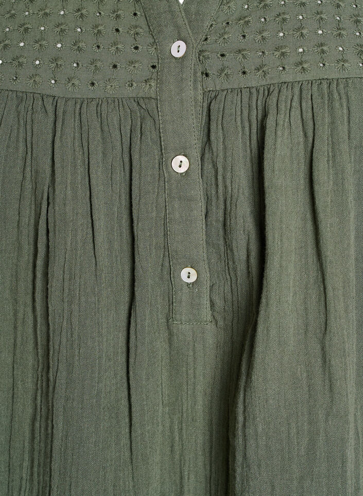 Blus i bomullsmuslin med broderie anglaise, Gr&ouml;n, Packshot image number 2