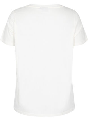 T-shirt i ekologisk bomull och v-ringning med snörning, Warm Off-white, Packshot image number 1