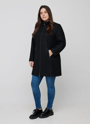 Jacka med ull och blixtlås, Black, Model image number 2