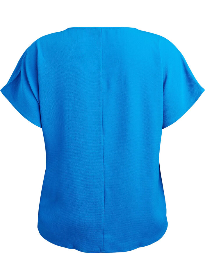 Blus med korta &auml;rmar och rund halsringning, Bl&aring;, Packshot image number 1
