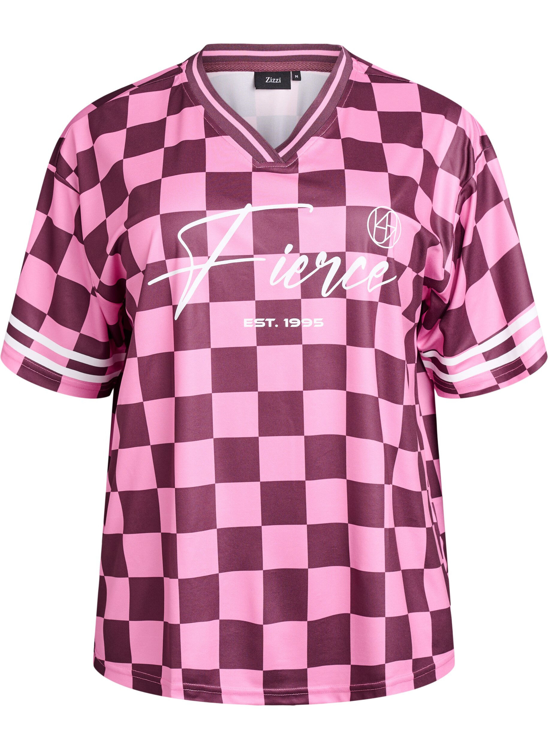 Zizzi Sportig t-shirt med rutor och texttryck, R&ouml;d, Packshot image number 0