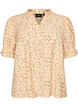 Blommig blus i viskos med korta &auml;rmar och volangkrage, Gul, Packshot image number 0