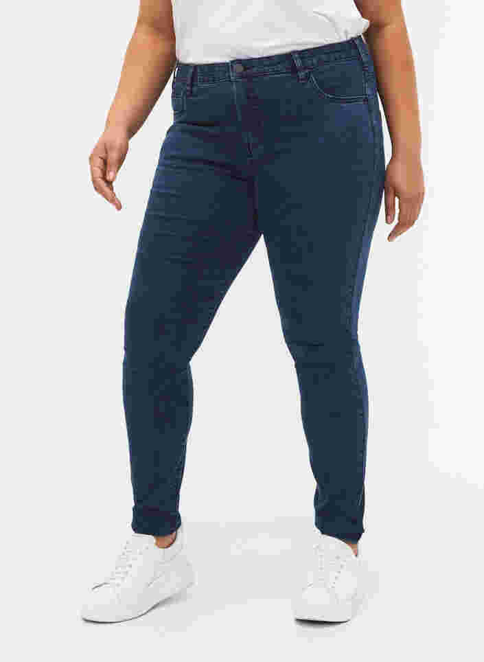 Super slim Amy jeans med hög midja, Dark blue, Model image number 3