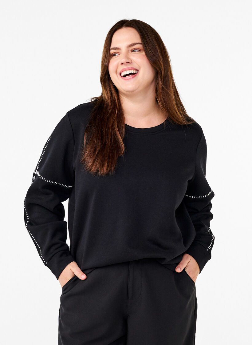 Sweatshirt med kontrastsömmar, Black, Model image number 0