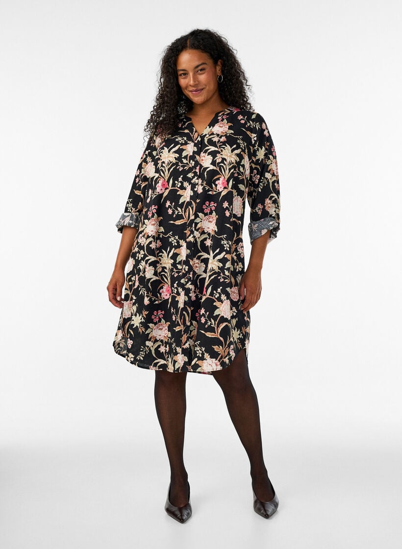 L&aring;ng skjorta i linne och viskos, Svart, Model image number 1