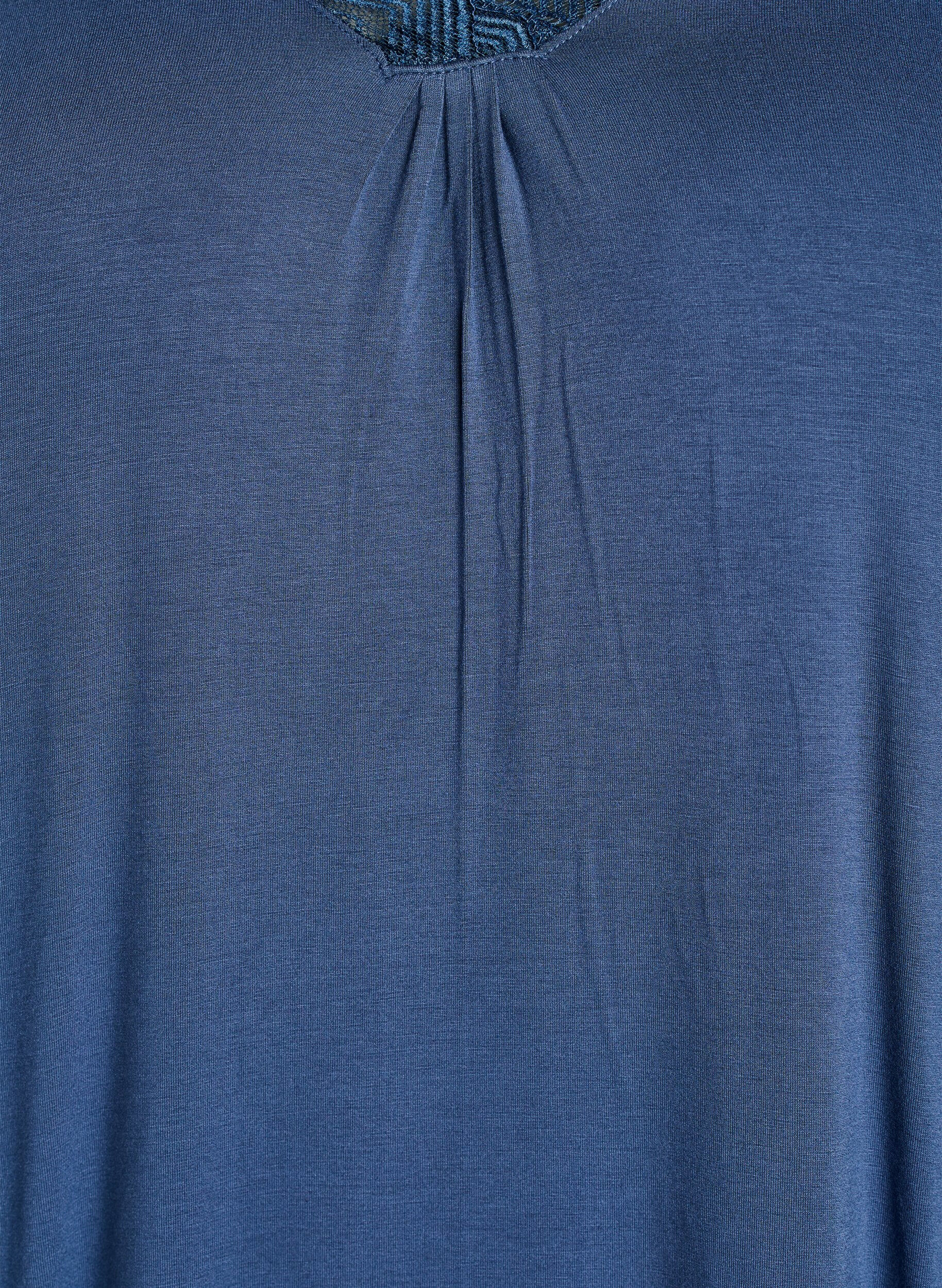 Zizzi Nattlinne i viskos med korta &auml;rmar och spetskant, Bl&aring;, Packshot image number 2