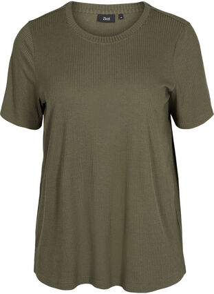 Ribbad t-shirt, Dusty Olive, Packshot image number 0