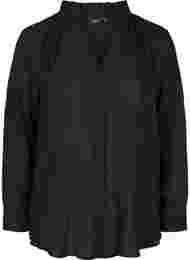 Långärmad skjorta med volangkrage, Black