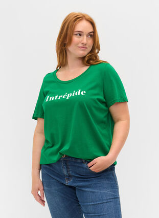 Kortärmad t-shirt i bomull med texttryck, Jolly Green, Model image number 0