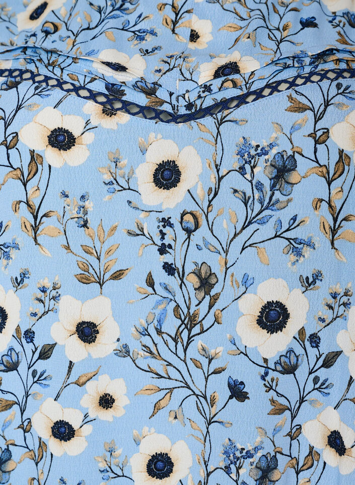 Blommig blus med korta &auml;rmar, Bl&aring;, Packshot image number 2