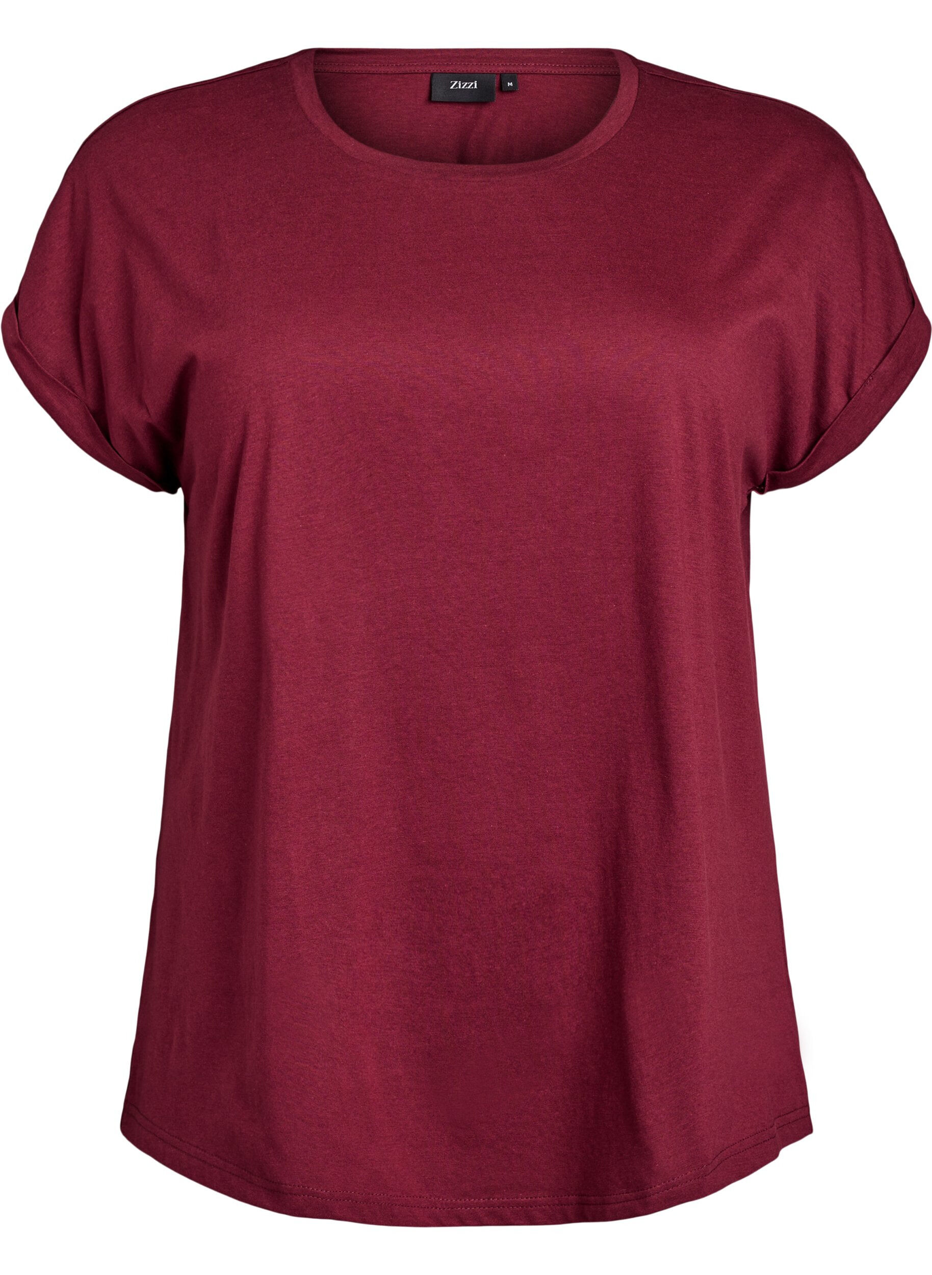 ZizziKort&auml;rmad t-shirt i bomullsblandning, M&ouml;rk Bordeaux, Packshot image number 0