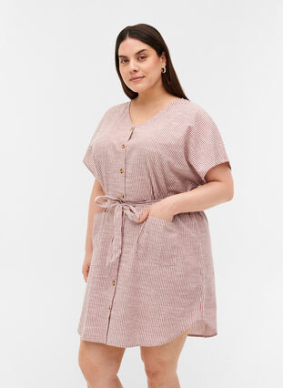 Randig skjortklänning i bomull med fickor, Dry Rose Stripe, Model image number 0