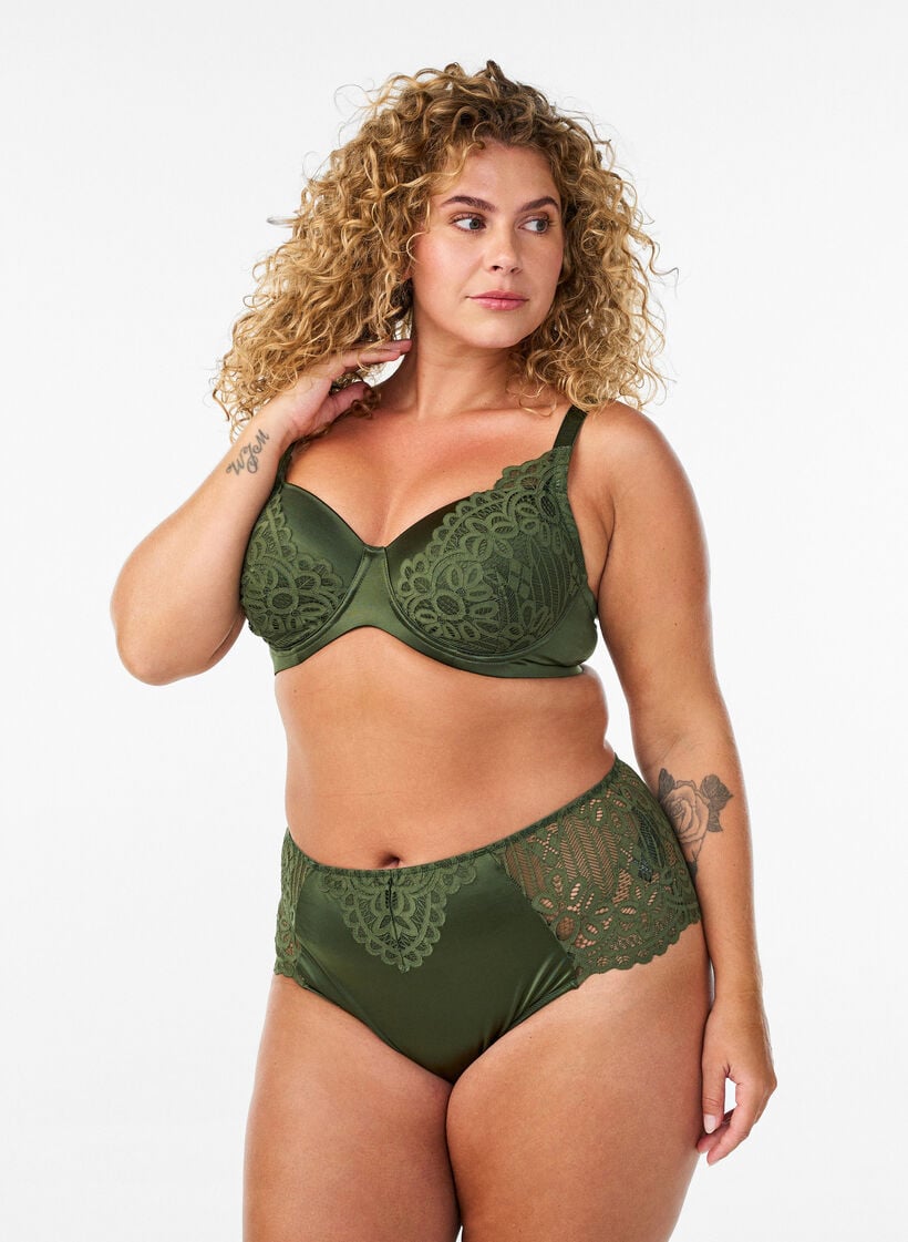 Vadderad bygel-BH med spets, Gr&ouml;n, Model image number 1