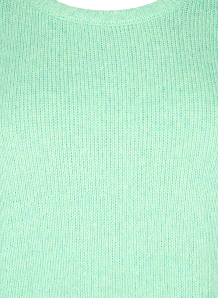 Stickad tröja i ull med långa ärmar och rund halsringning, Light G. Green Mel., Packshot image number 2
