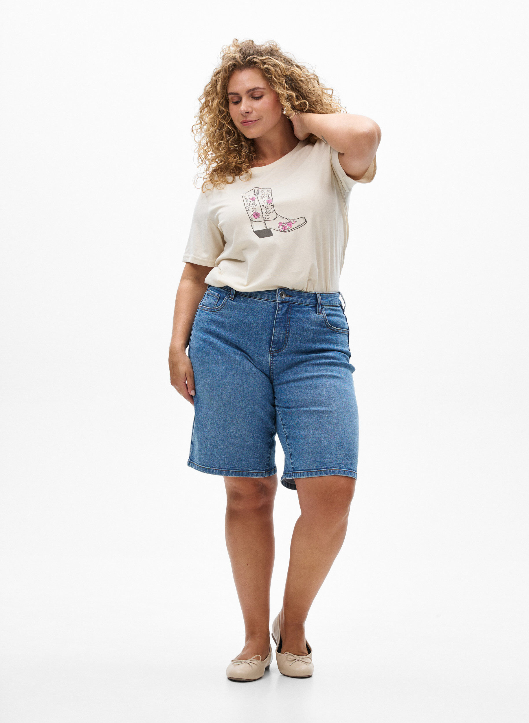 ZizziT-shirt med tryck, Vanilla, Model image number 1