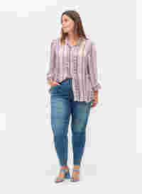 Croppade Amy jeans med blixtlås, Blue denim, Model